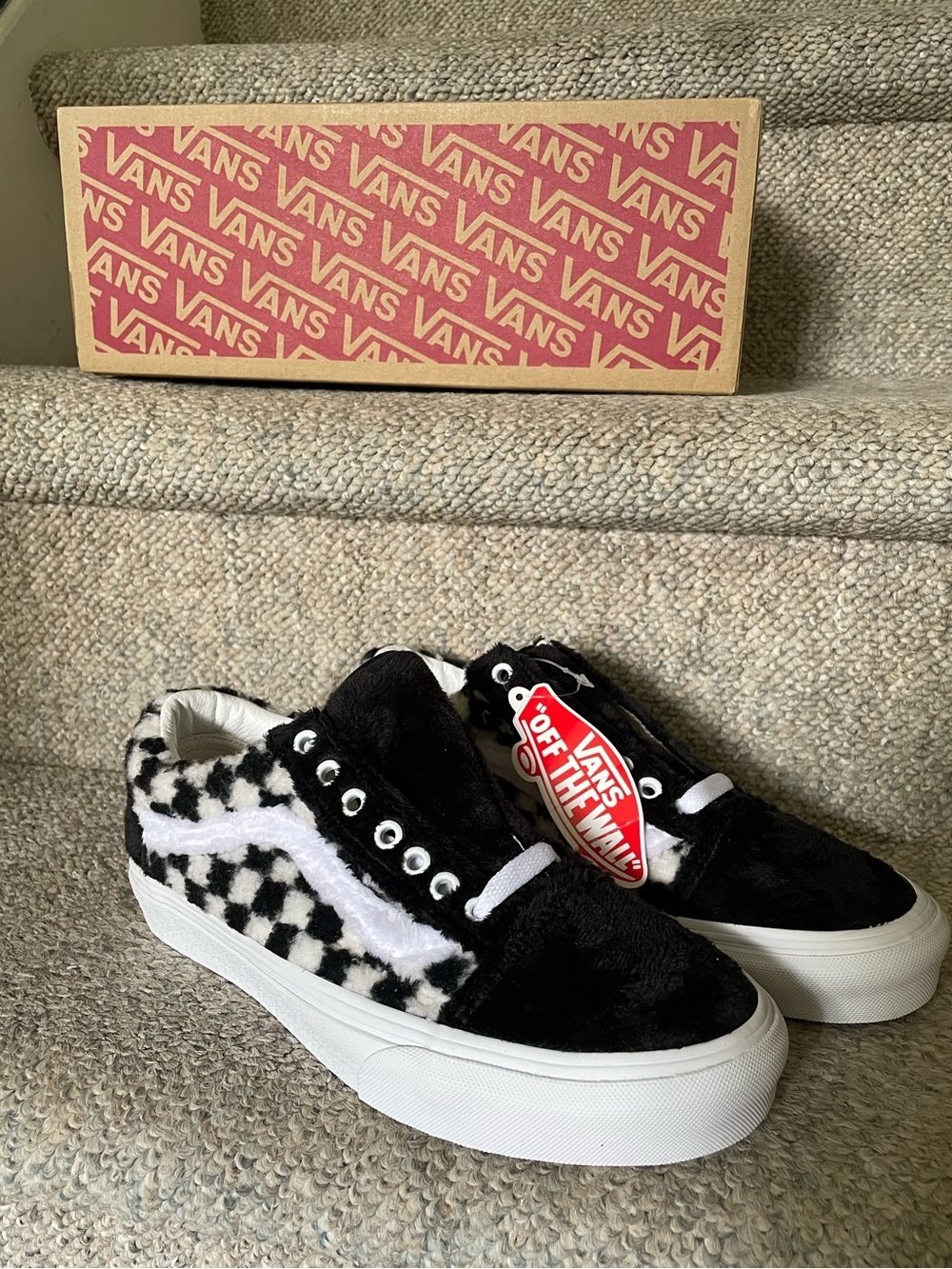 Vans Old Skool Retro Skater Nostalgic Quirky 'Sherpa Checkerboard - Black' sz 8